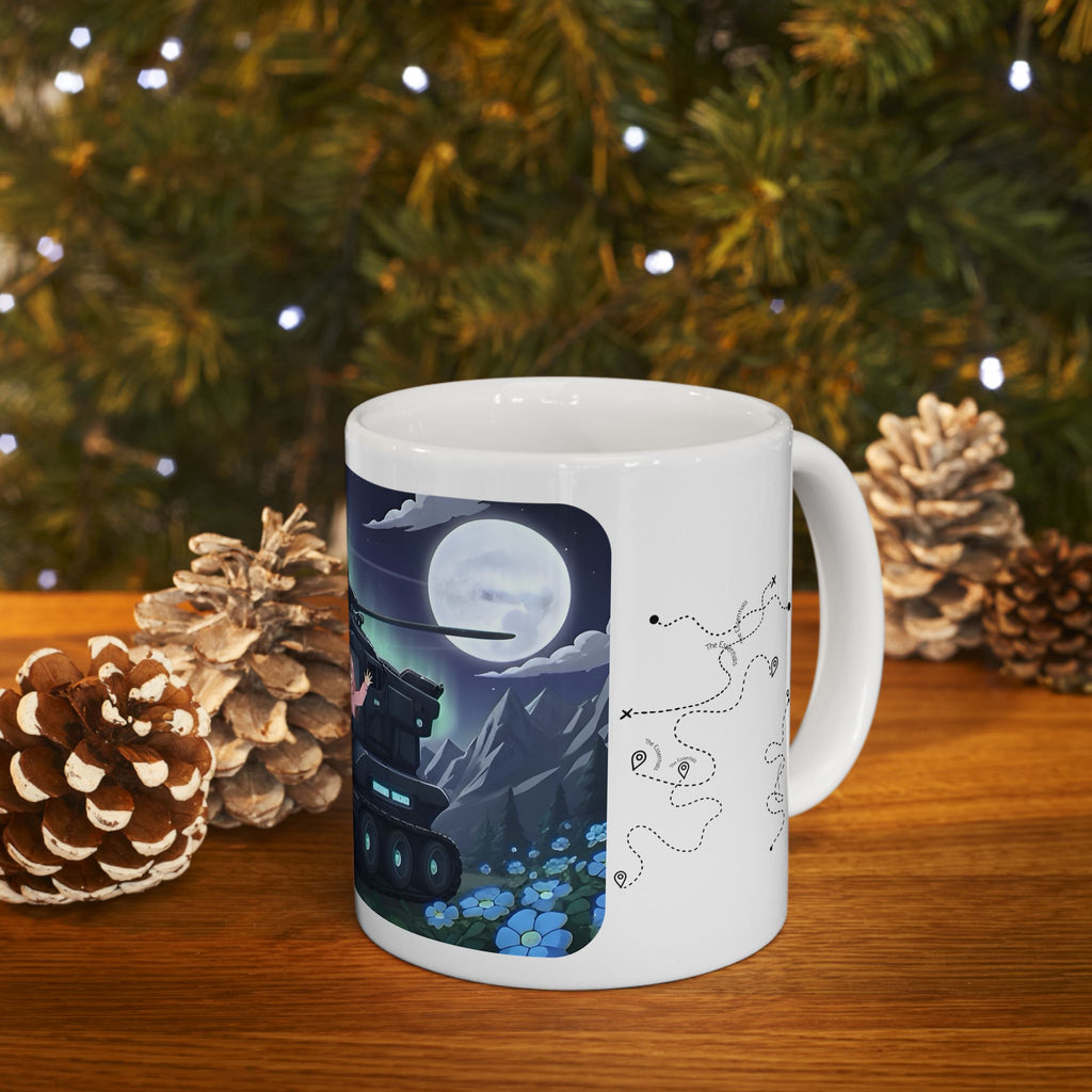 Flying Heli Tank & The Aurora Borealis White Ceramic Mug – Friends, Family & Imaginative Adventures, Celebrating Companionship, Creativity & Life’s Little Wonders Cup (11oz/15oz)