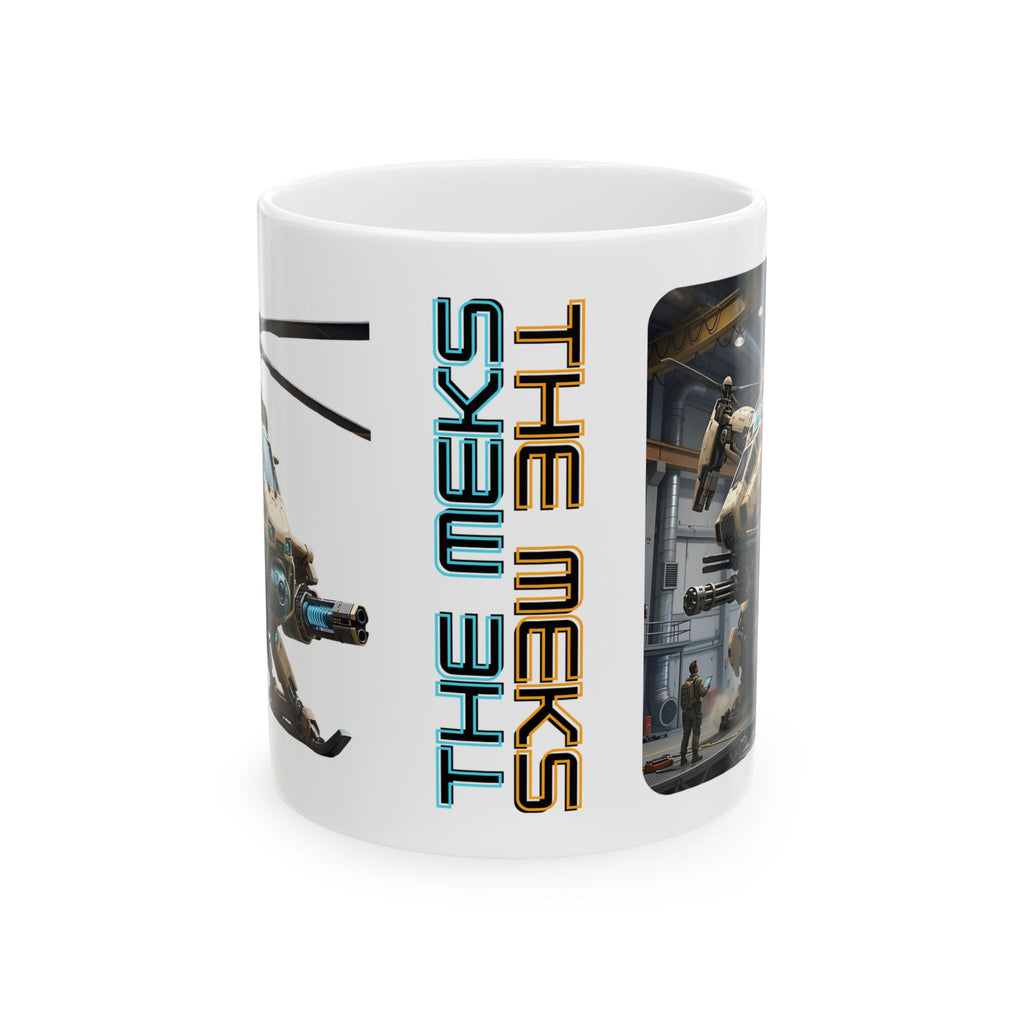 'The Meks' Sci‑Fi Mech Robot #2 White Ceramic Mug (11oz & 15oz)