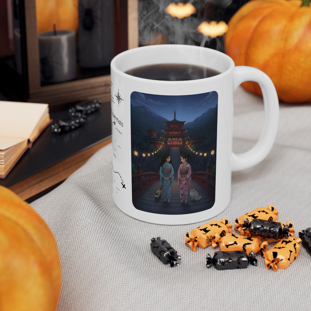 Kawaii Cat Lovers Transcending Time White Ceramic Mug — True Anime Best Friends in Japan Cup (11oz/15oz)