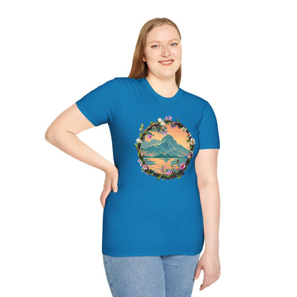 Japanese Blue Rose Landscape Unisex Softstyle T-Shirt