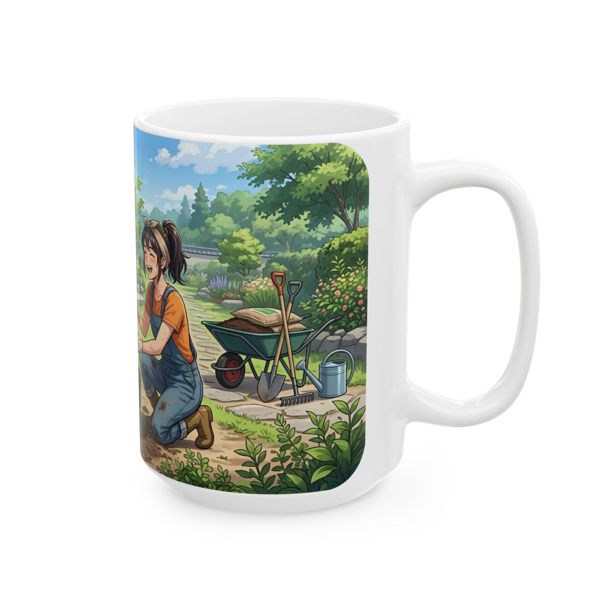 Gardening Couple White Ceramic Mug – Joy Planting Together Countryside Cup 11oz/15oz