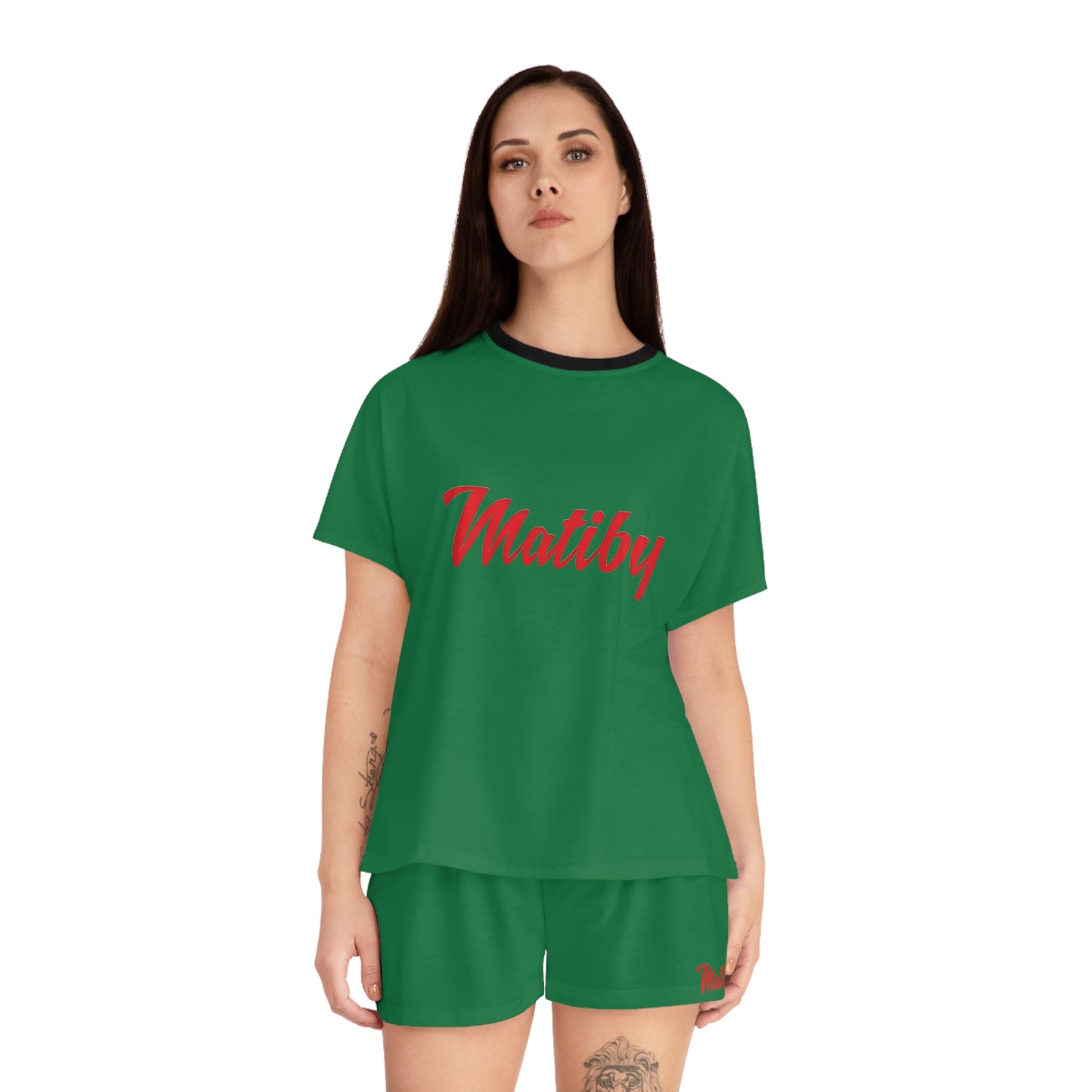 Matiby Women's Dark Green Short Pajama Set (AOP)