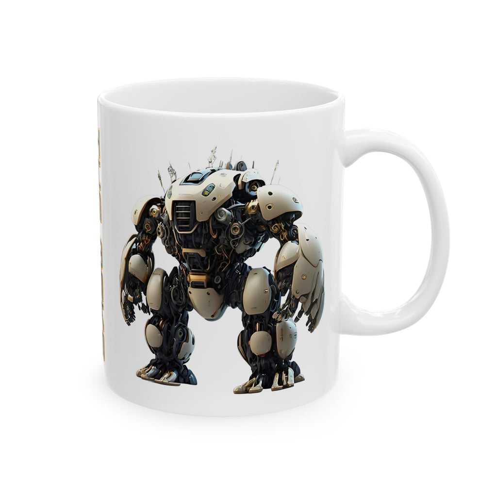 'The Meks' Sci‑Fi Mech Robot #5 White Ceramic Mug (11oz & 15oz)