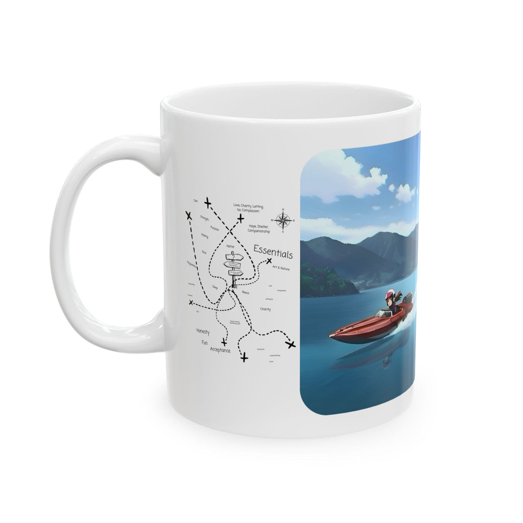 Adrenaline Boat Race #4 for Friends & Couples White Ceramic Mug — Anime Speedboat Treasure Map Cup (11oz/15oz)