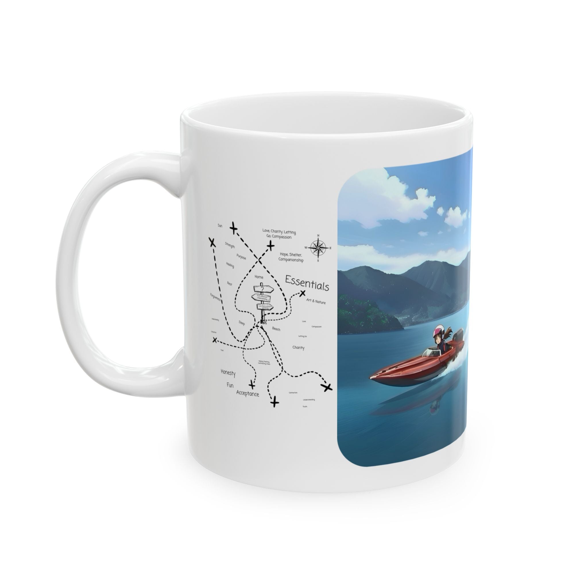 Adrenaline Boat Race #4 for Friends & Couples White Ceramic Mug — Anime Speedboat Treasure Map Cup (11oz/15oz)