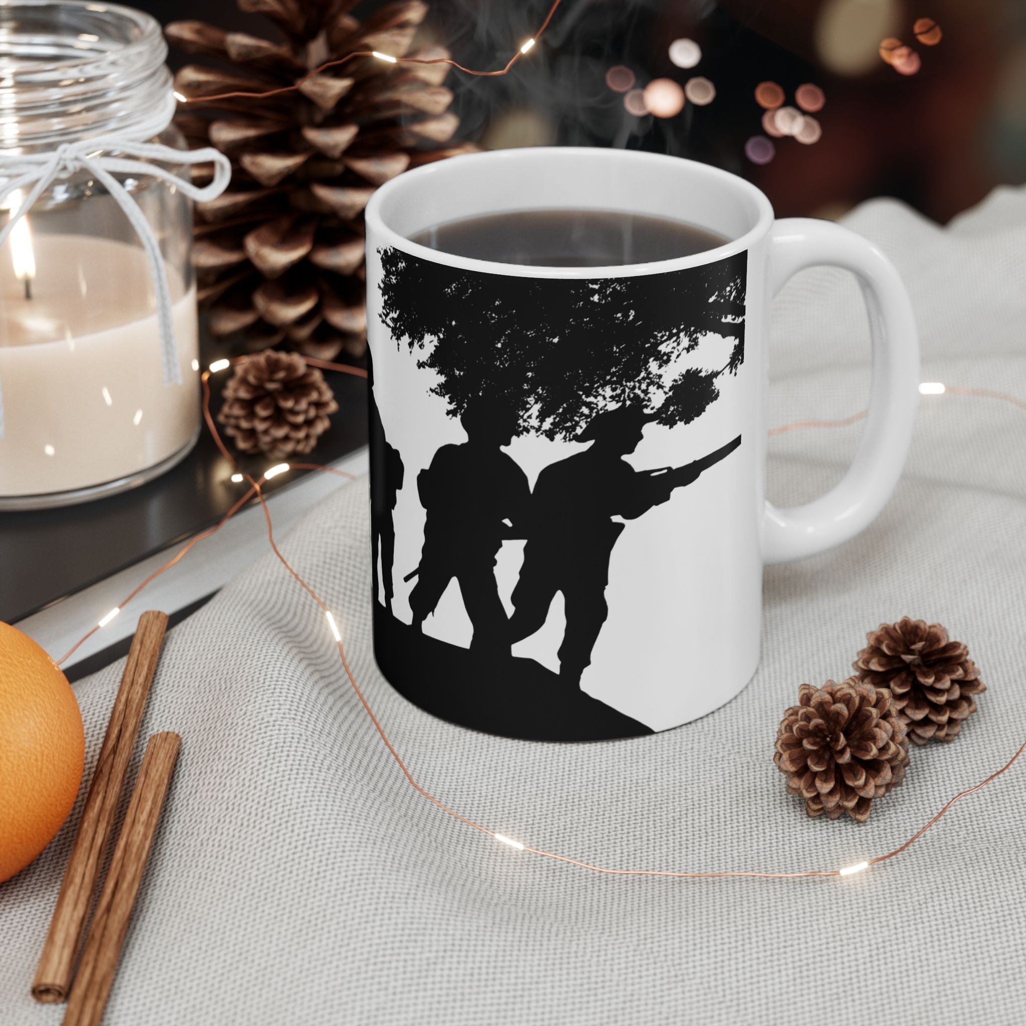 Patriotic Camaraderie Military Silhouette White Ceramic Mug – Teamwork Duty Quiet Strength Cup (11oz, 15oz)