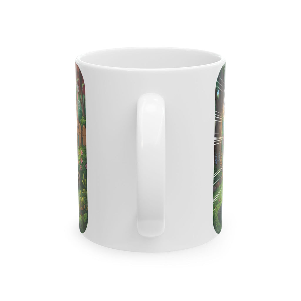 Funny Sunny Lawn Care White Ceramic Mug — Garden Hose Backyard Mishap Cup (11oz/15oz)