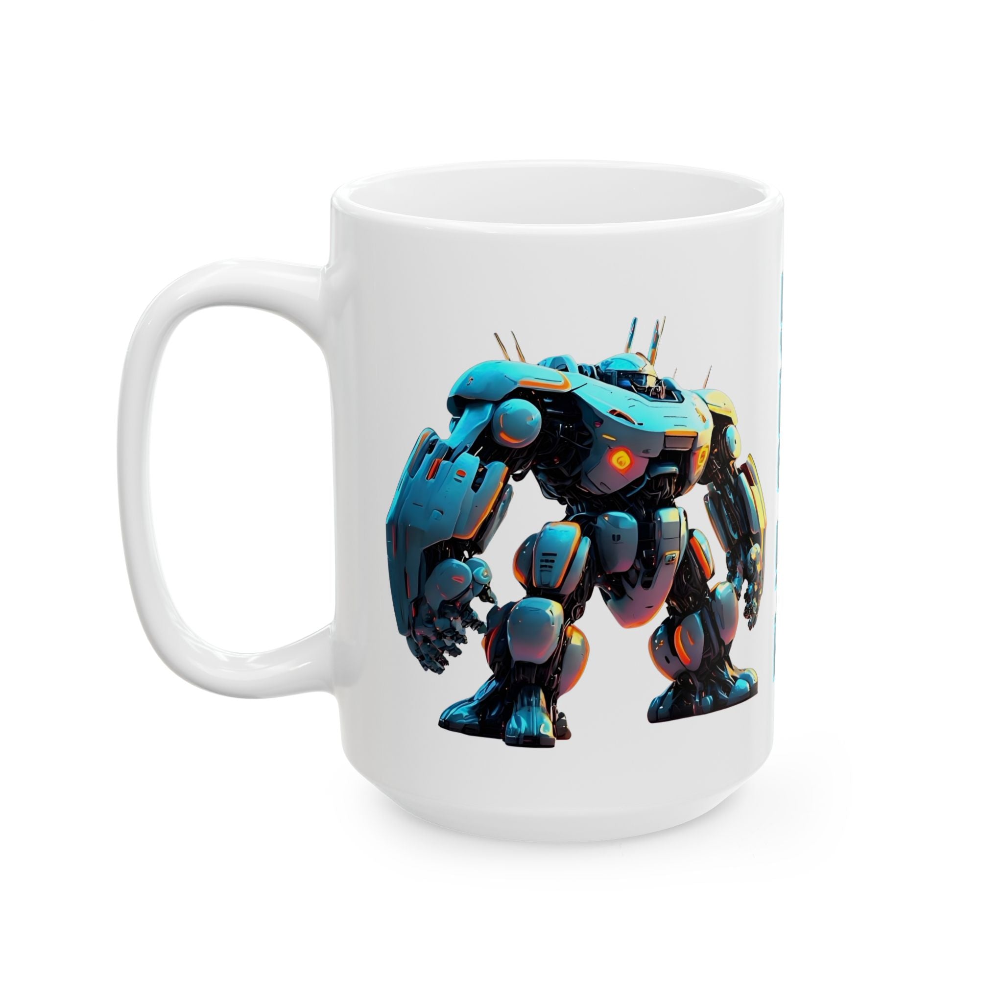 'The Meks' Sci‑Fi Mech Robot #8 White Ceramic Mug (11oz & 15oz), Mech Squad Tank Cup