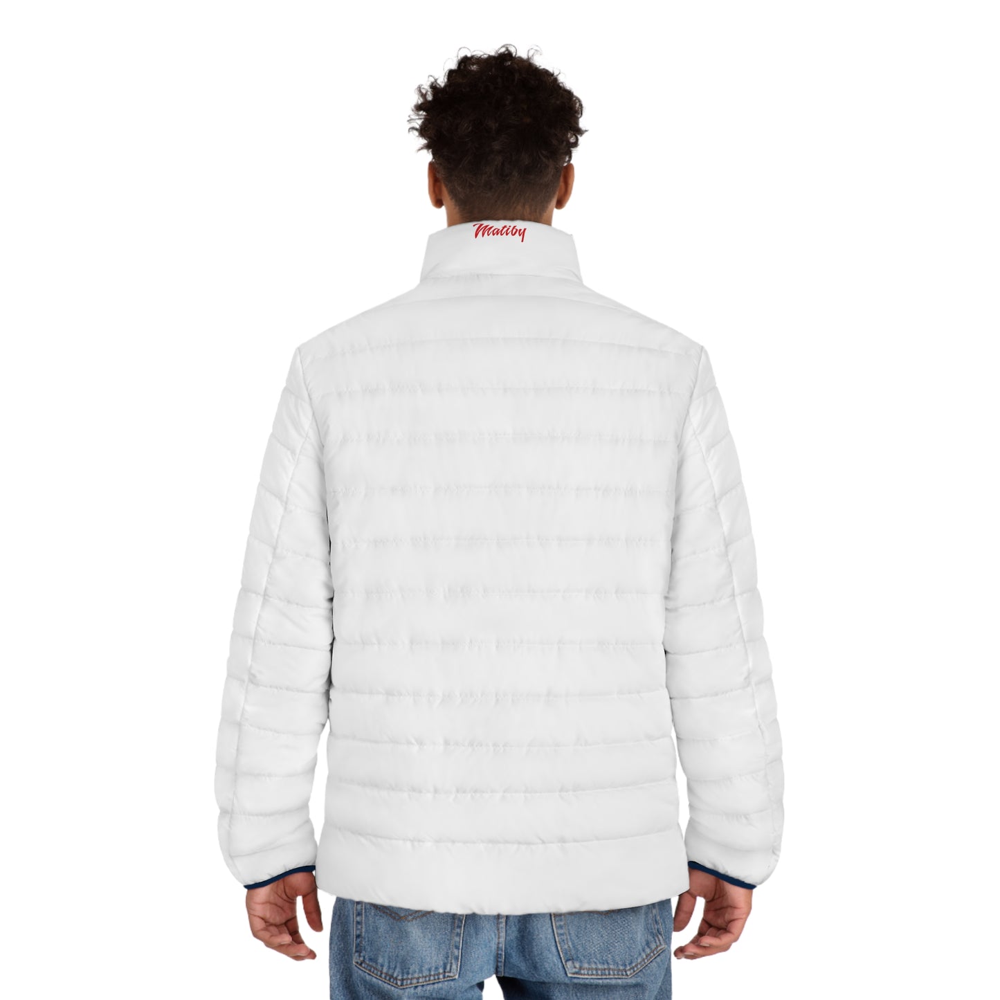 Men's White Puffer Jacket (AOP)