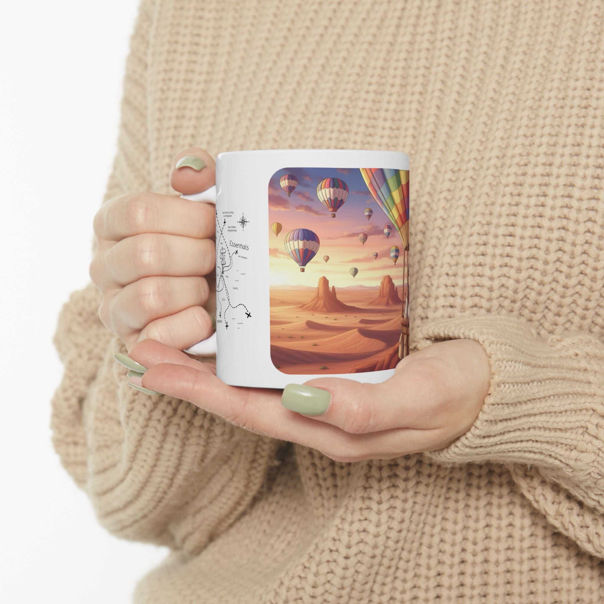 Best Friends Soaring in Hot Air Balloons White Ceramic Mug — True Wealth, Adventure, & Creativity Cup (11oz/15oz)