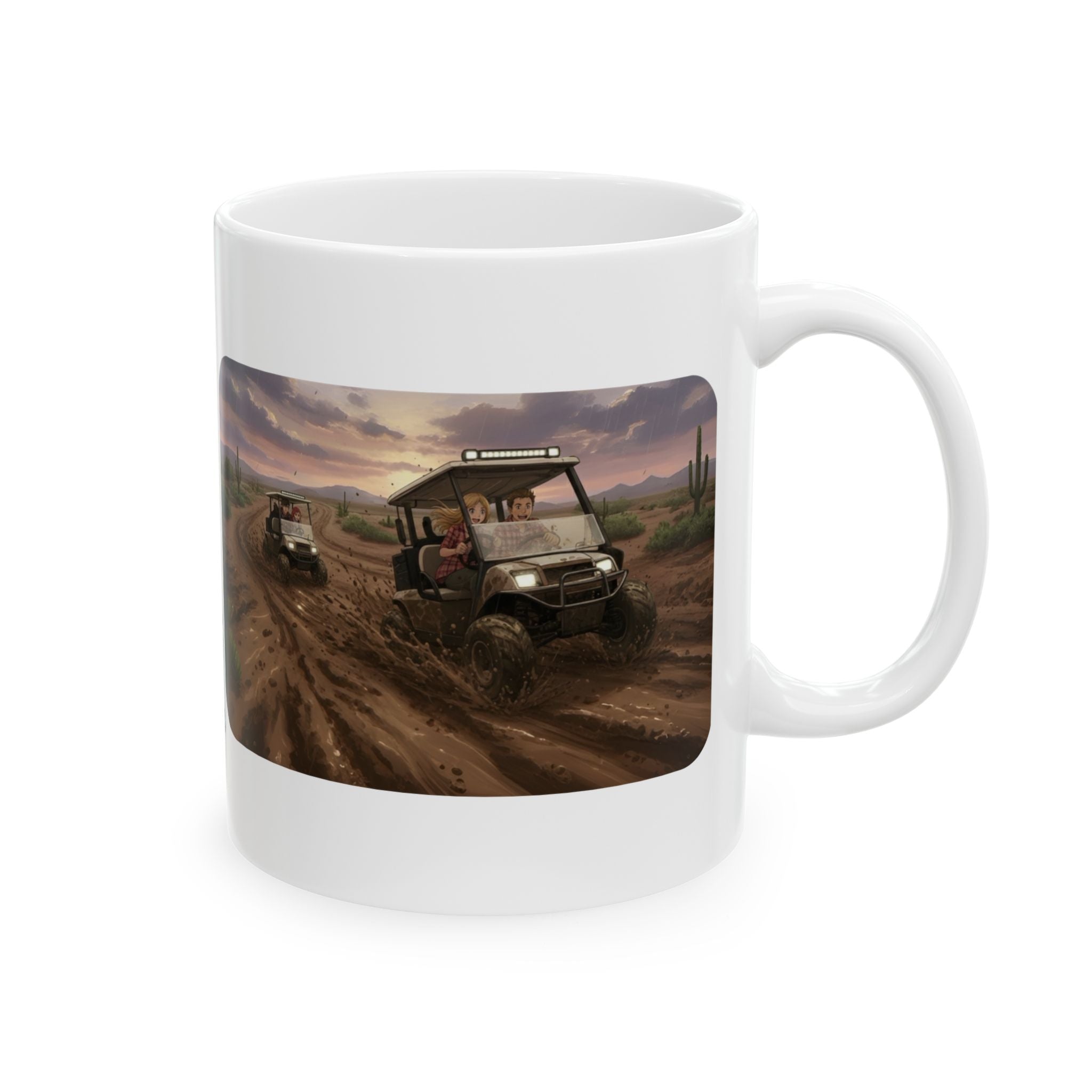Anime Golf Cart Mud Racing Adventures #3 White Ceramic Mug — Find Your Path To The Essentials Cup (11oz & 15oz)