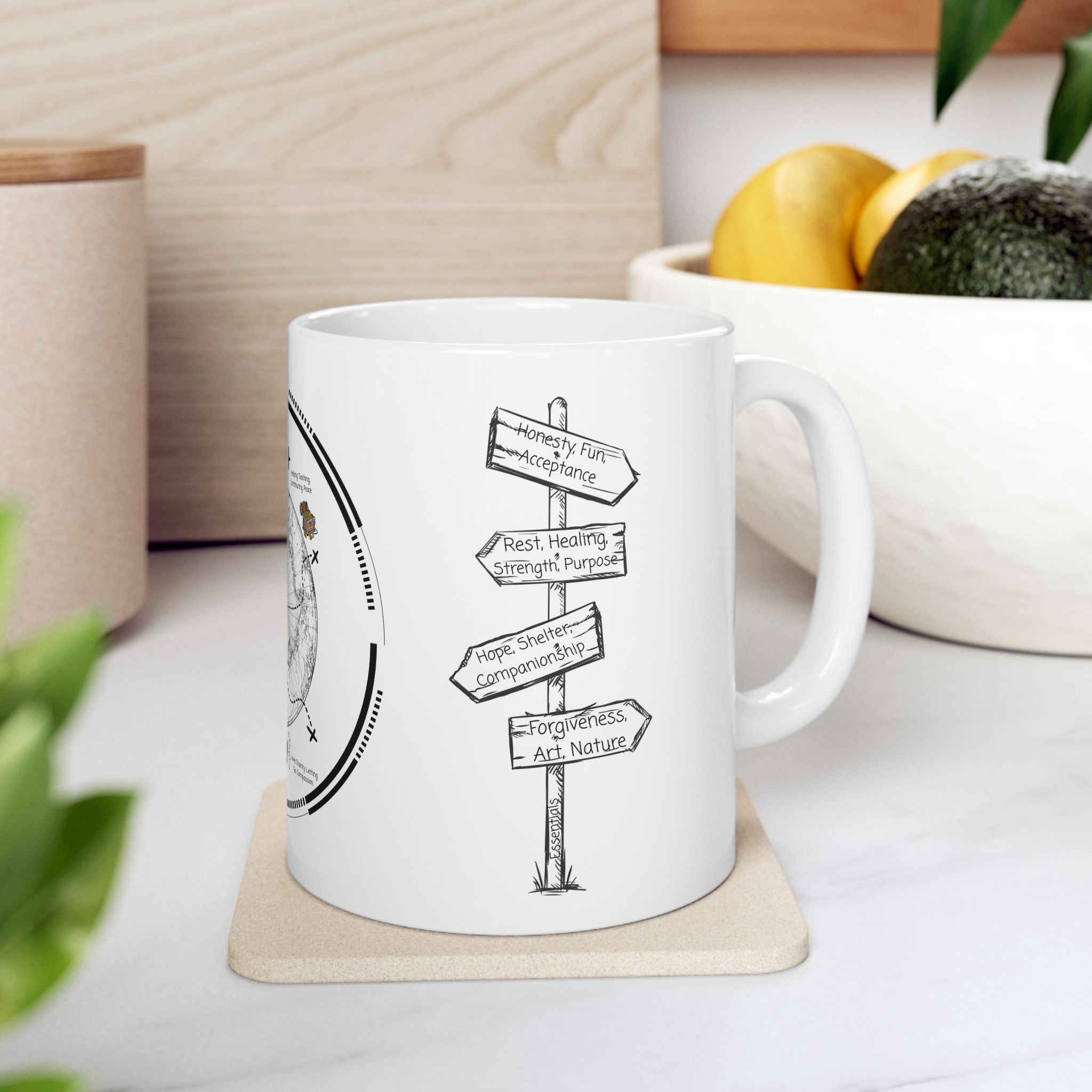 The Essentials Adventure Map #2 White Ceramic Mug — Nautical Compass Life & Treasure Trail Cup (11oz/15oz)