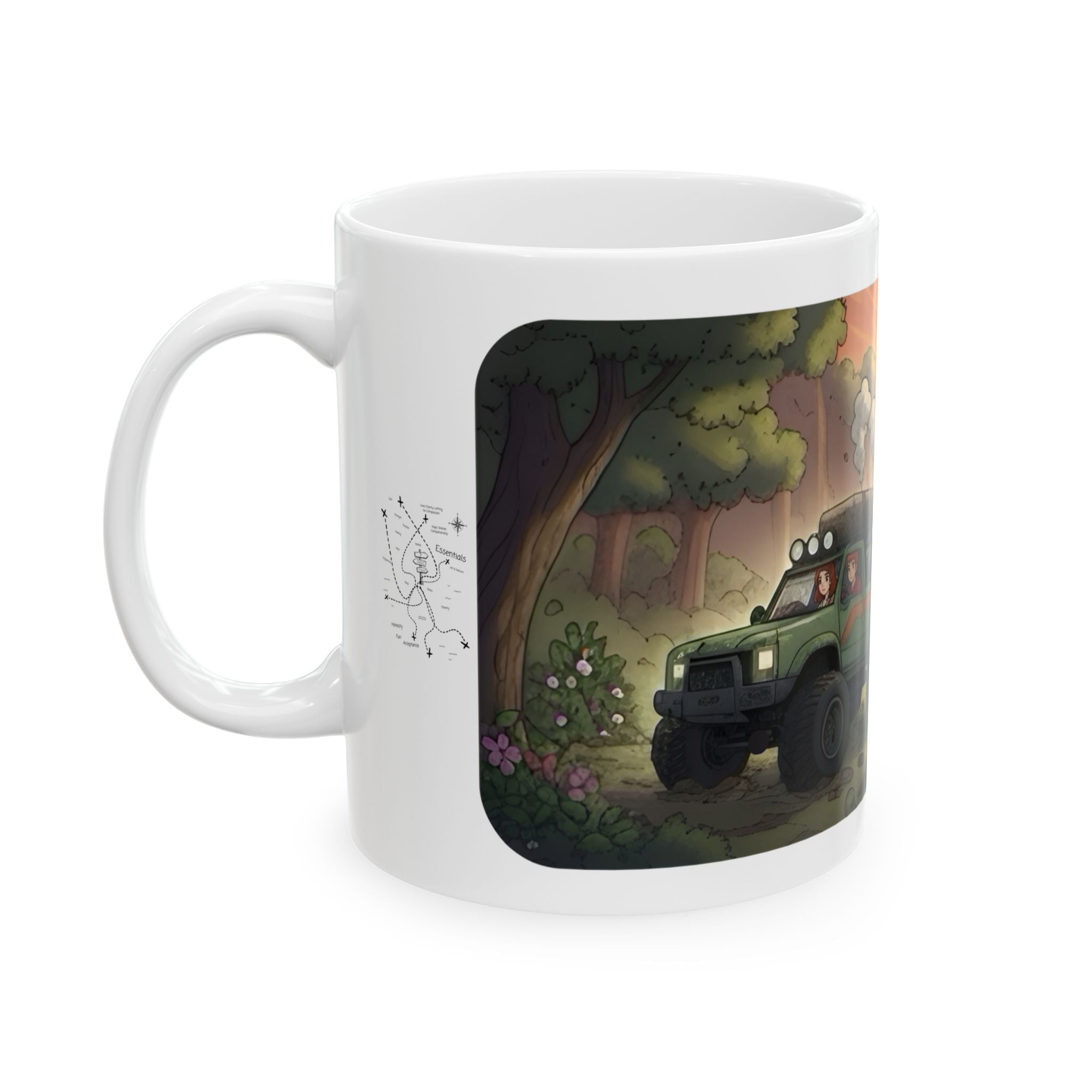 Adventure 4x4 Trucks #50, Plant Nursery Lovers White Ceramic Mug — Find Your Path To The Essentials Cup (11oz & 15oz)