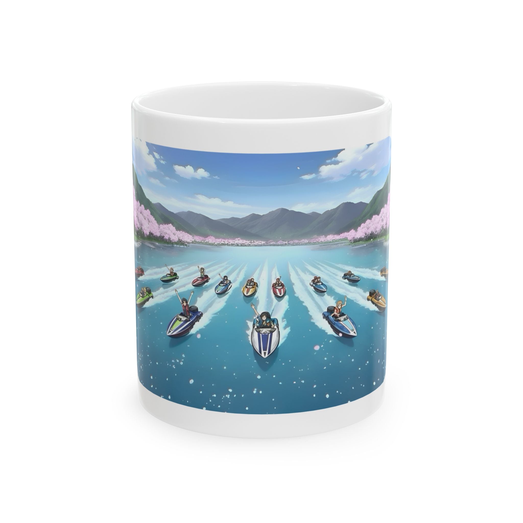 Adrenaline Boat Race #1 for Friends & Couples White Ceramic Mug — Anime Speedboat Treasure Map Cup (11oz/15oz)