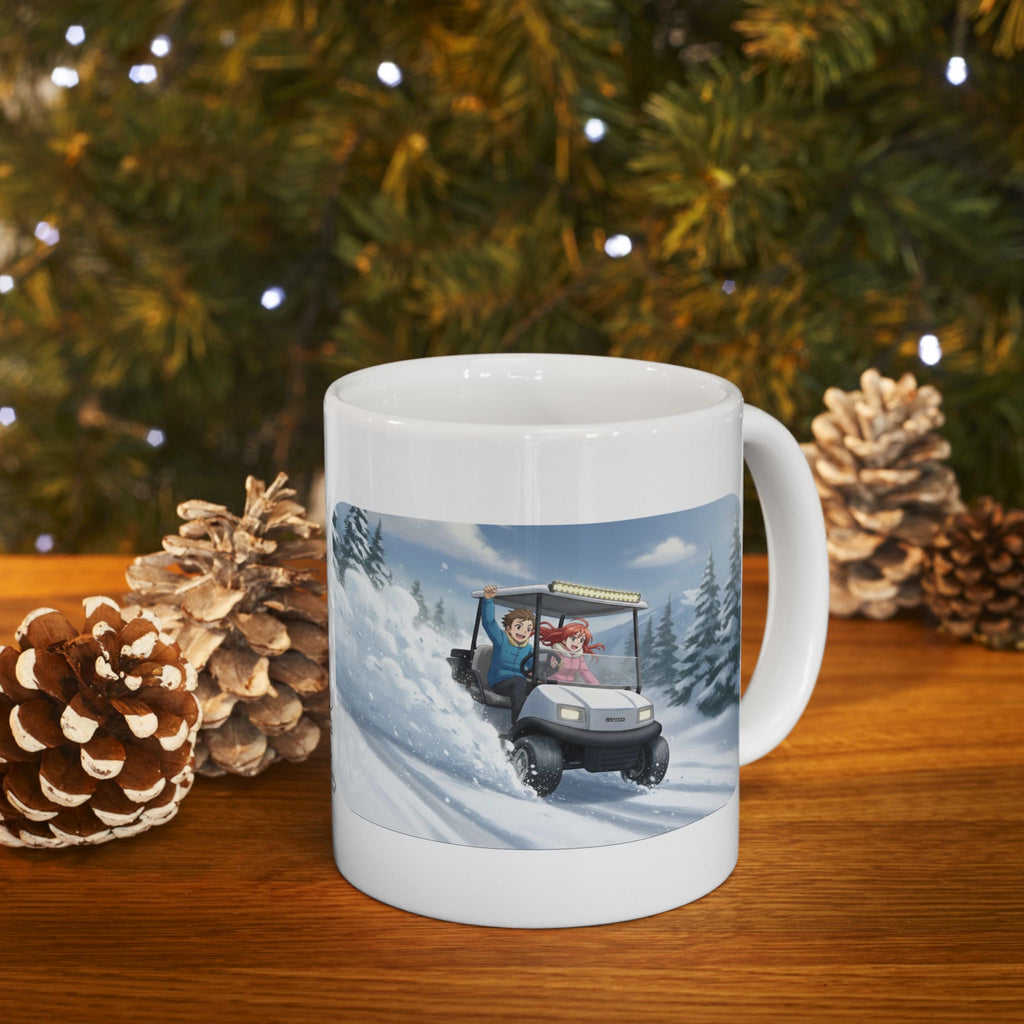 Anime Golf Cart Winter Racing Adventures #2 White Ceramic Mug — Find Your Path To The Essentials Cup (11oz & 15oz)