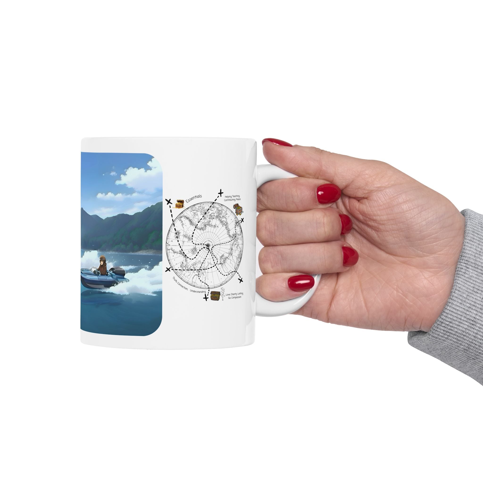 Adrenaline Boat Race #4 for Friends & Couples White Ceramic Mug — Anime Speedboat Treasure Map Cup (11oz/15oz)