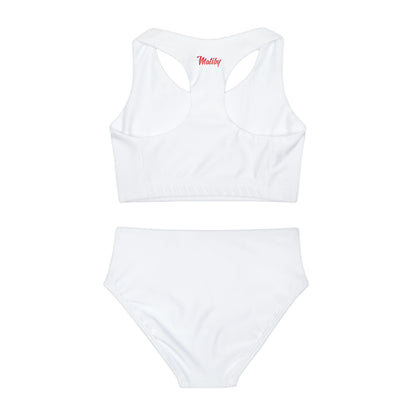 Girl's "Sunny Day" White Two Piece Swimsuit (AOP)