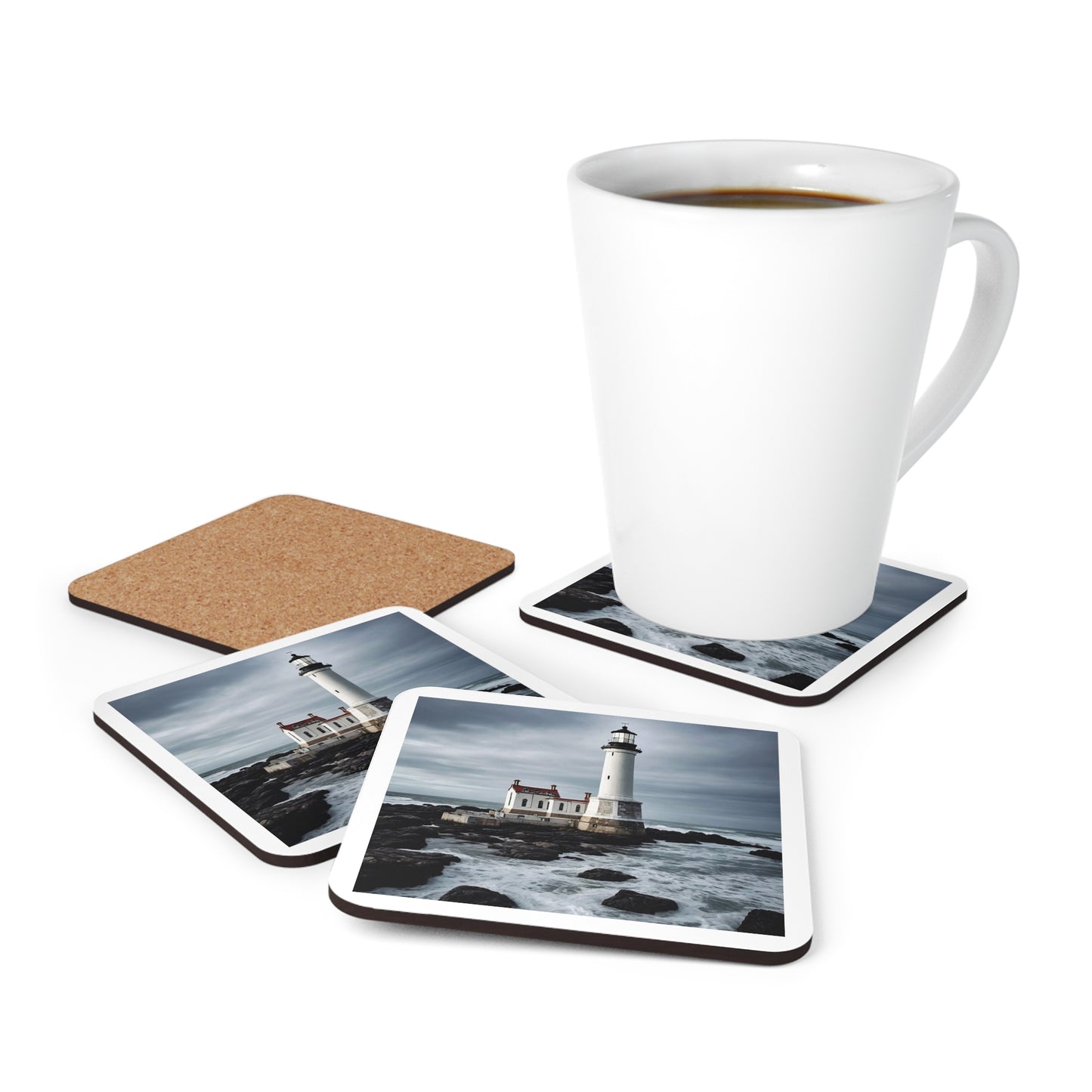 Matiby Lighthouse White Corkwood Coaster Set