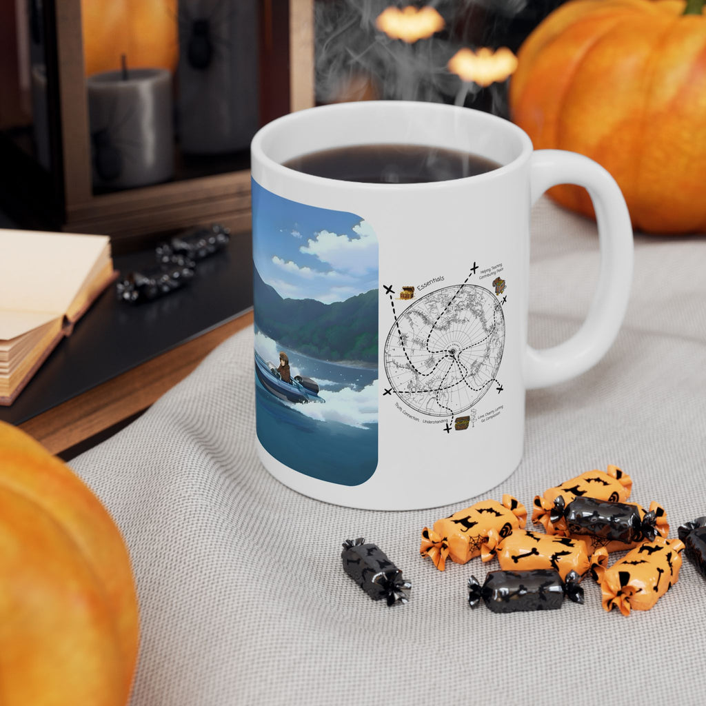 Adrenaline Boat Race #4 for Friends & Couples White Ceramic Mug — Anime Speedboat Treasure Map Cup (11oz/15oz)