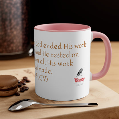 Bible Speaks Gen 2:2 Accent Mug, 11oz