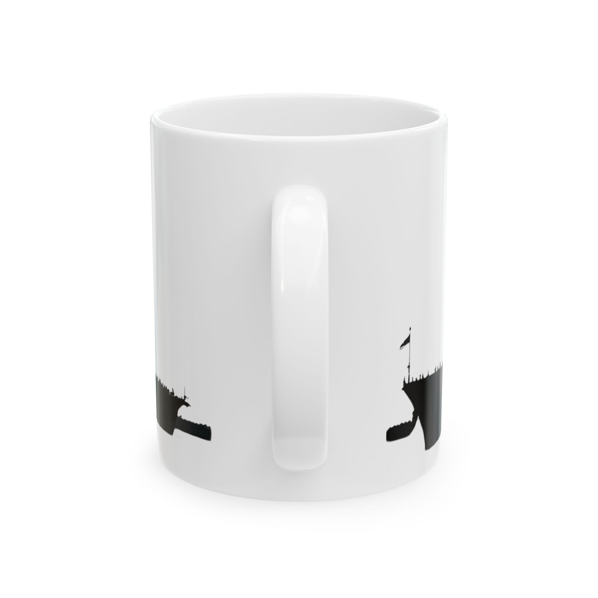 Military Steel Wraparound White Ceramic Mug - Navy Battleship Silhouette Cup (11oz & 15oz)