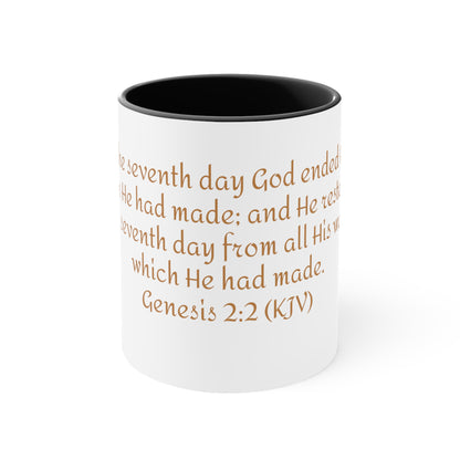 Bible Speaks Gen 2:2 Accent Mug, 11oz