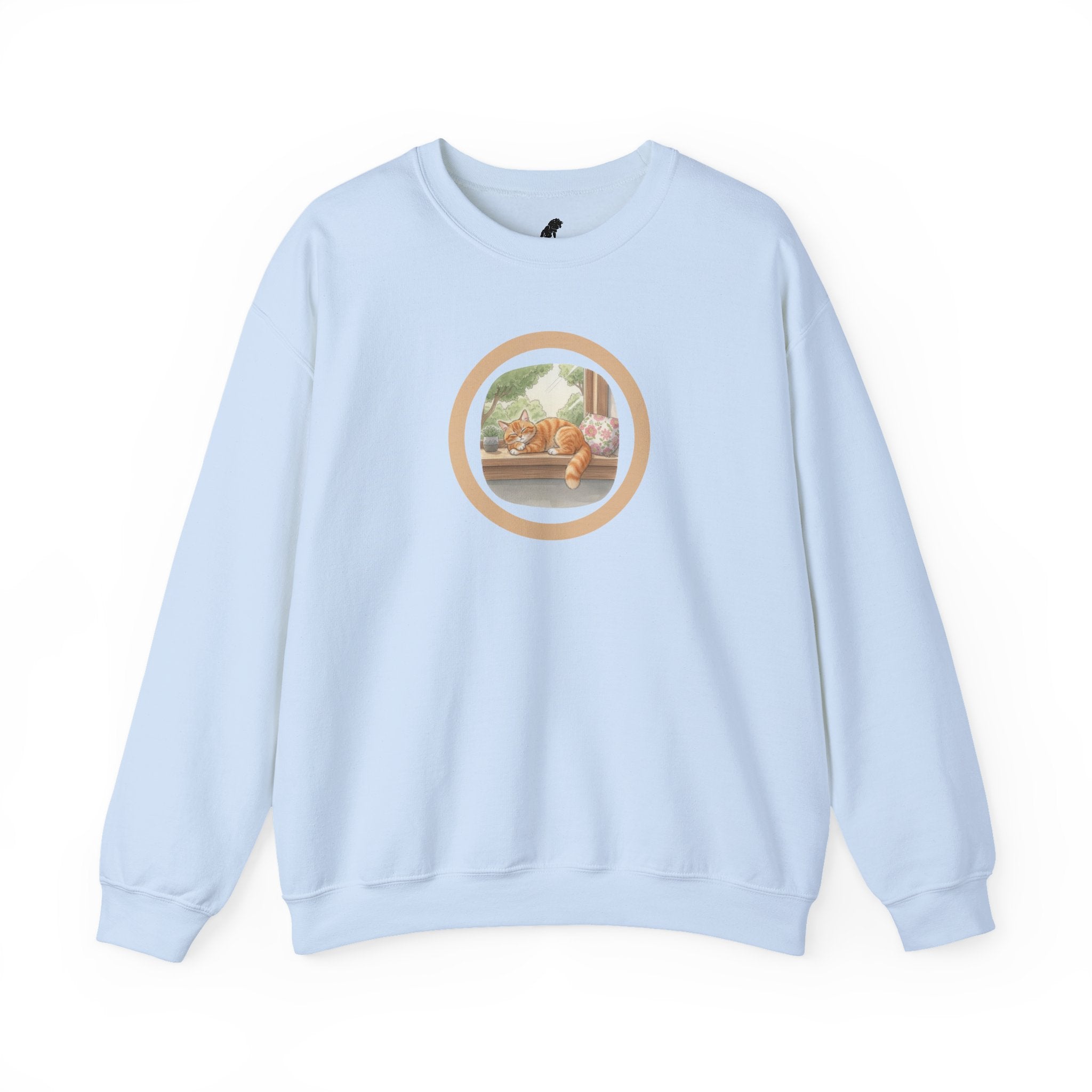 Cozy Window Cat Crewneck Sweatshirt — Relaxing Cat Napping Sweater