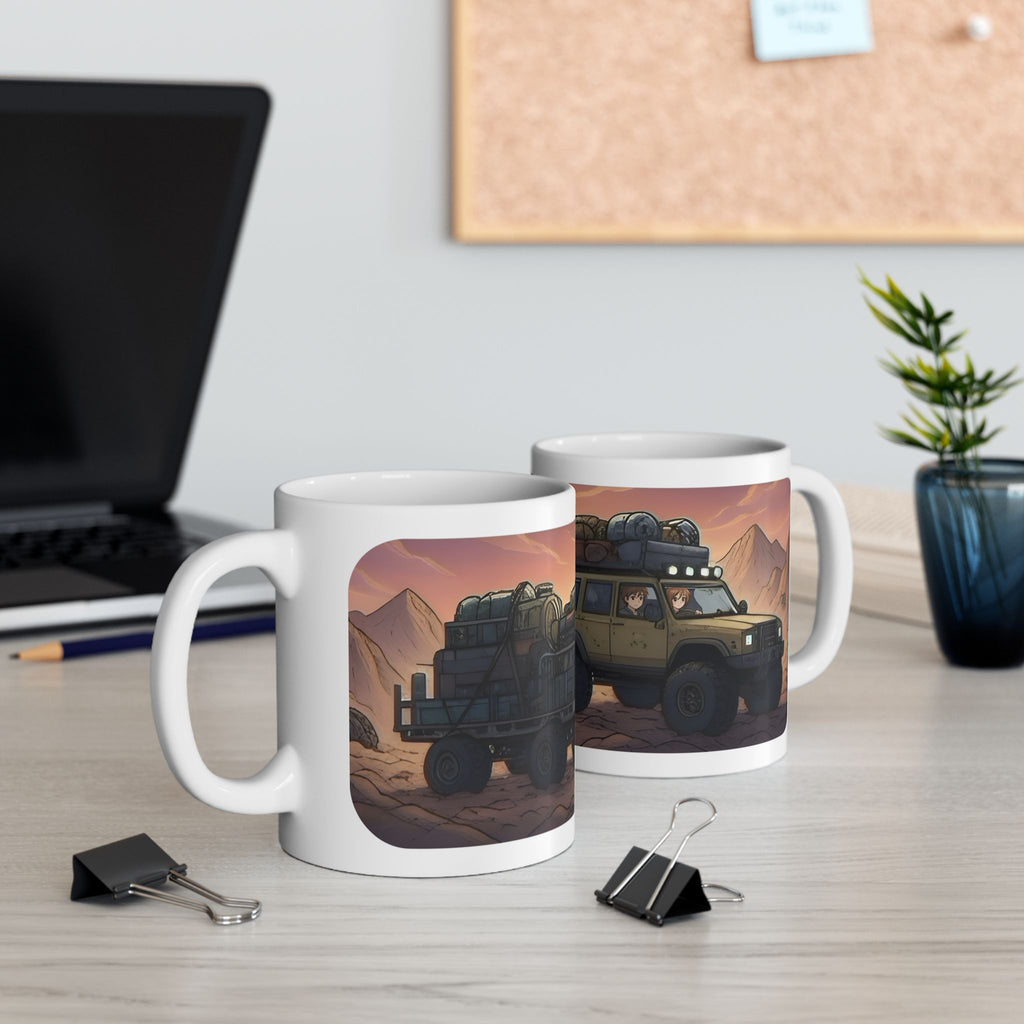 Adventure 4x4 Trucks #44, Globe Trekkers White Ceramic Mug — Find Your Path To The Essentials Cup (11oz & 15oz)