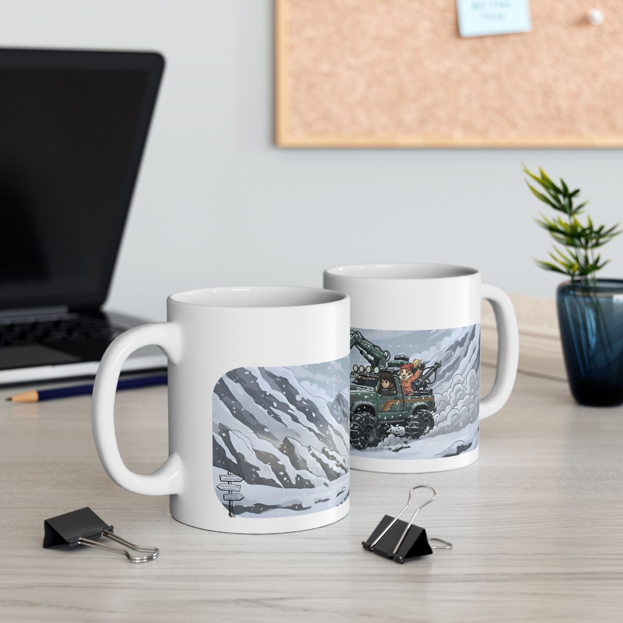 Adventure 4x4 Trucks #18, Winter Meteorologists On The Go White Ceramic Mug — Find Your Path To The Essentials Cup (11oz & 15oz)