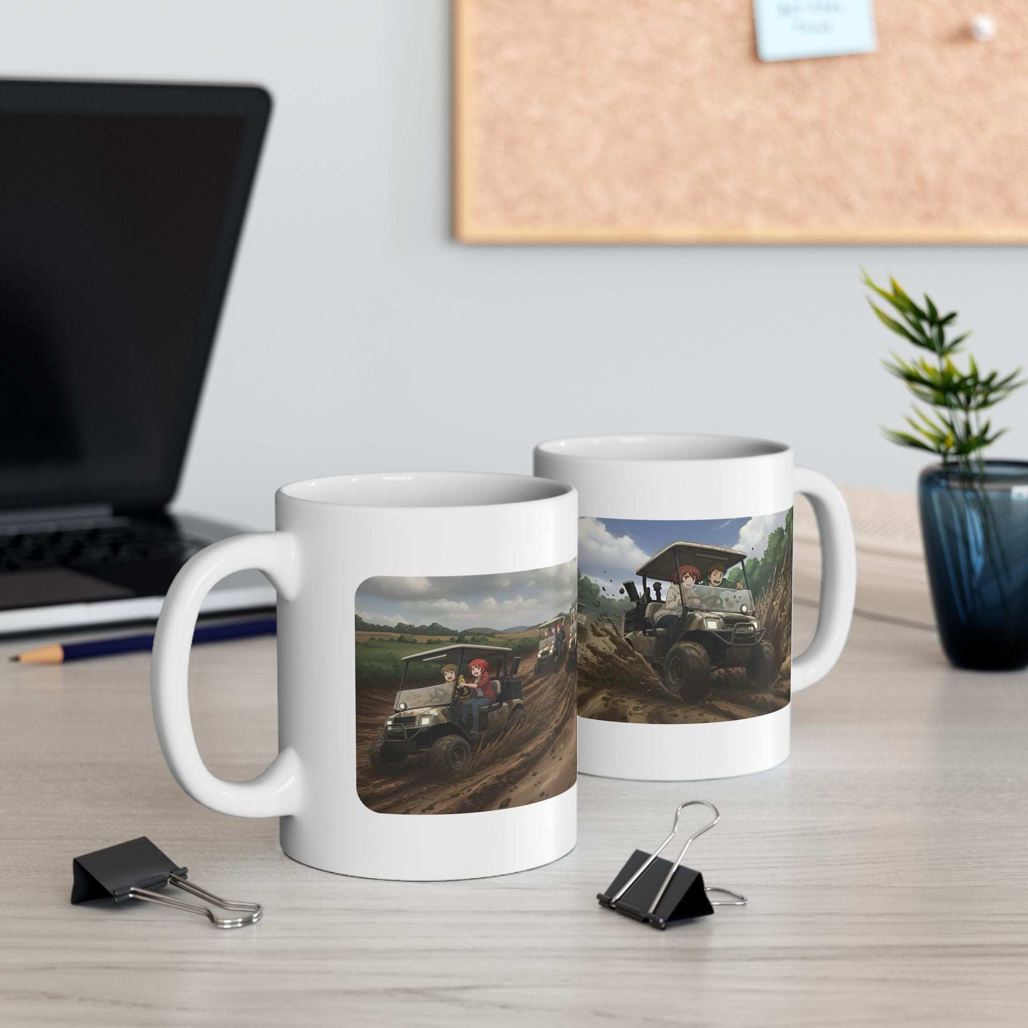 Anime Golf Cart Mud Racing Adventures #4 White Ceramic Mug — Find Your Path To The Essentials Cup (11oz & 15oz)