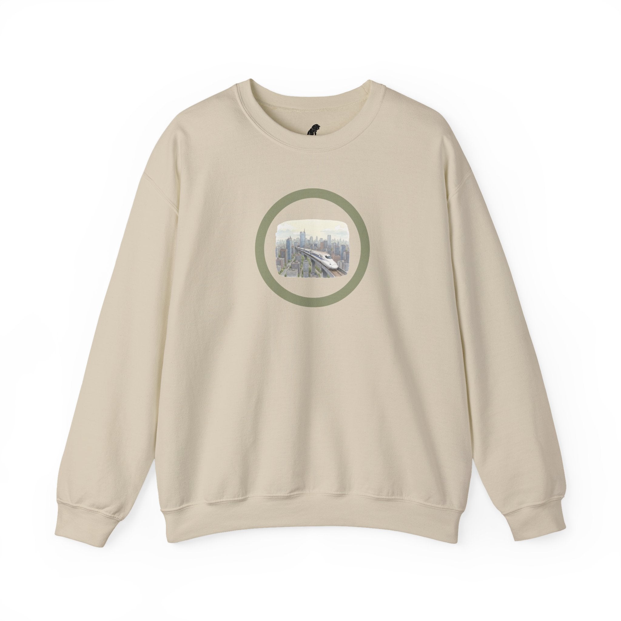 Circular Crewneck Bullet Train Sweatshirt — Vintage Locomotive Over The Metro Sweater