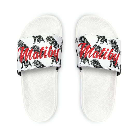 Matiby Lion Men's White PU Slide Sandals