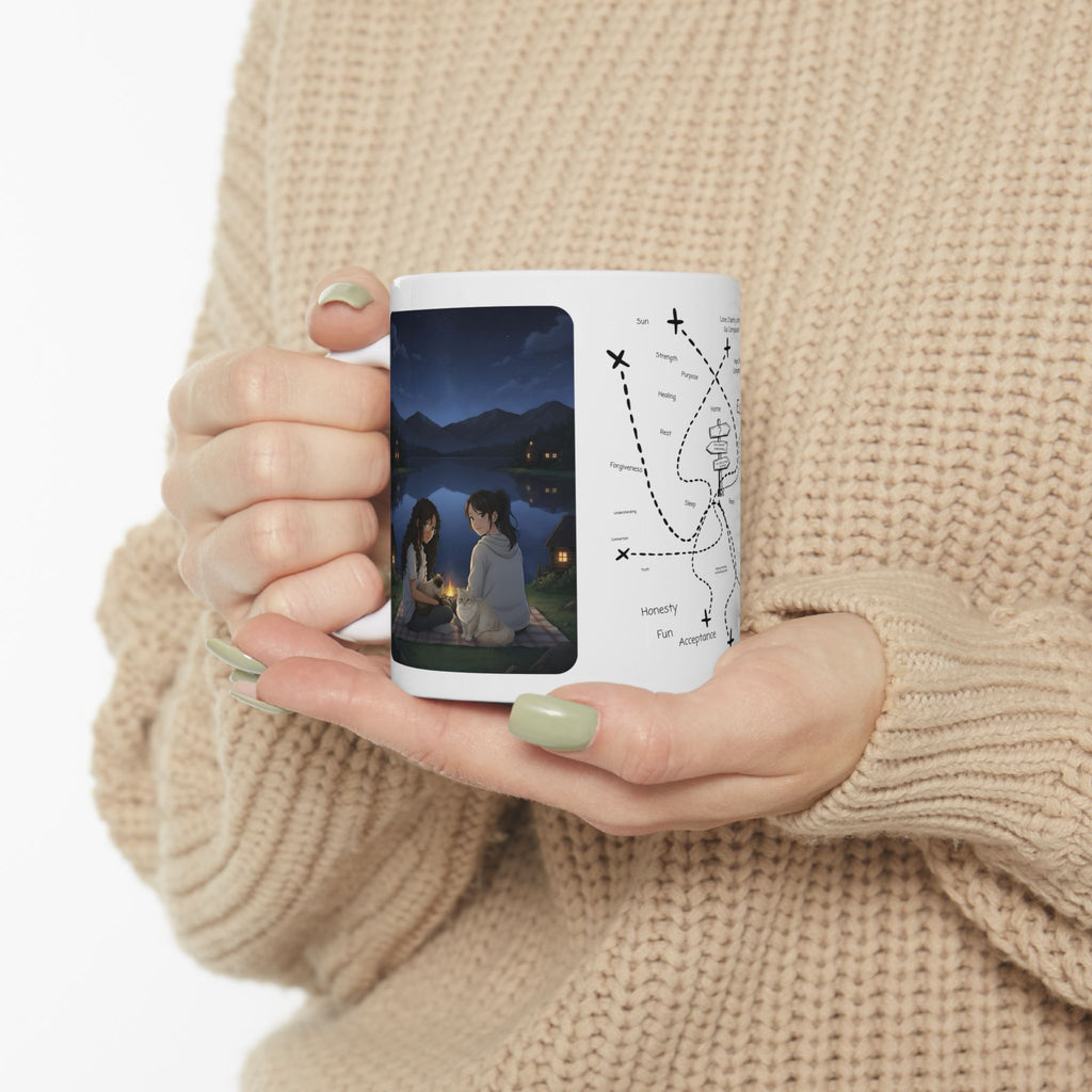 Kawaii Cat Lovers Transcending Time White Ceramic Mug — True Anime Best Friends in Japan Cup (11oz/15oz)