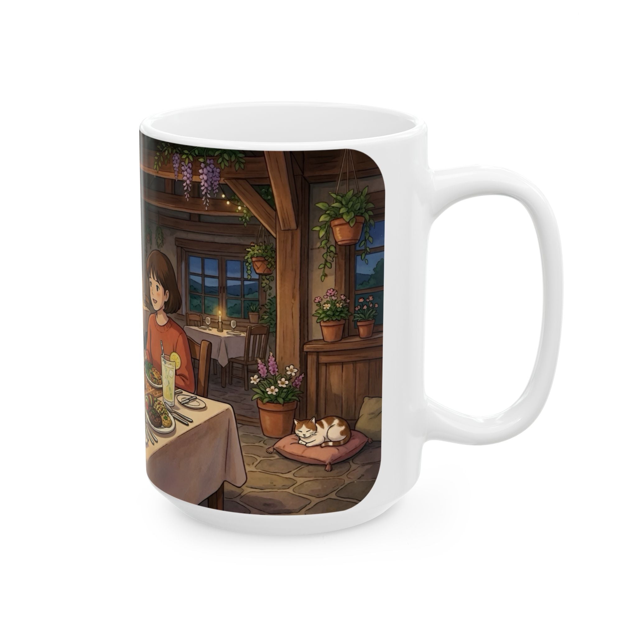 Cozy Candlelit Dinner White Ceramic Mug — Romantic Couple Cottage Cup (11oz & 15oz)