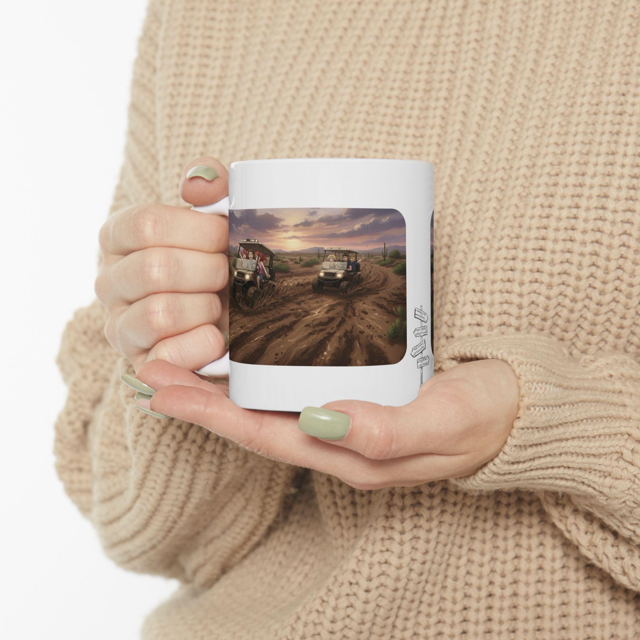 Anime Golf Cart Mud Racing Adventures #3 White Ceramic Mug — Find Your Path To The Essentials Cup (11oz & 15oz)