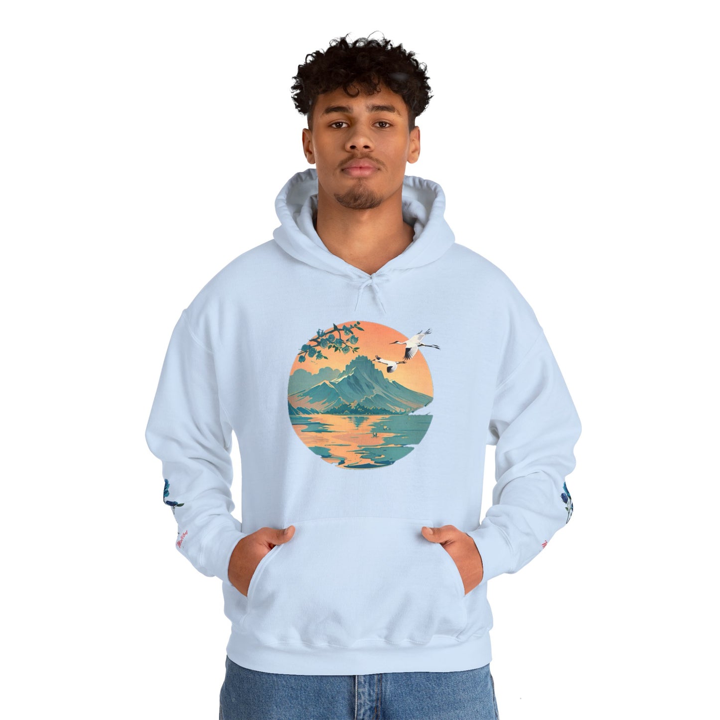 Japanese Blue Roses Landscape Unisex Heavy Blend™ Hooded Sweatshirt