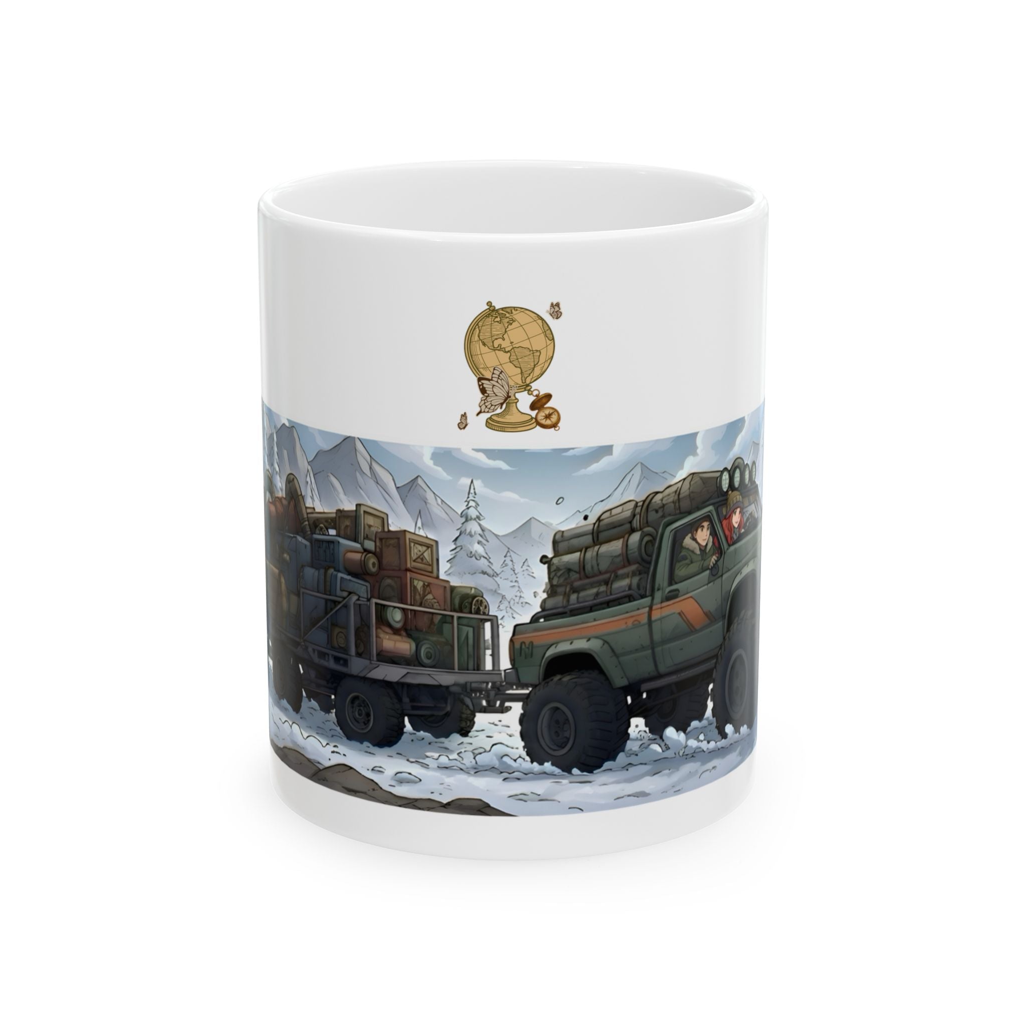 Adventure 4x4 Trucks #39, Rolling Through The Snow White Ceramic Mug — Find Your Path To The Essentials Cup (11oz & 15oz)