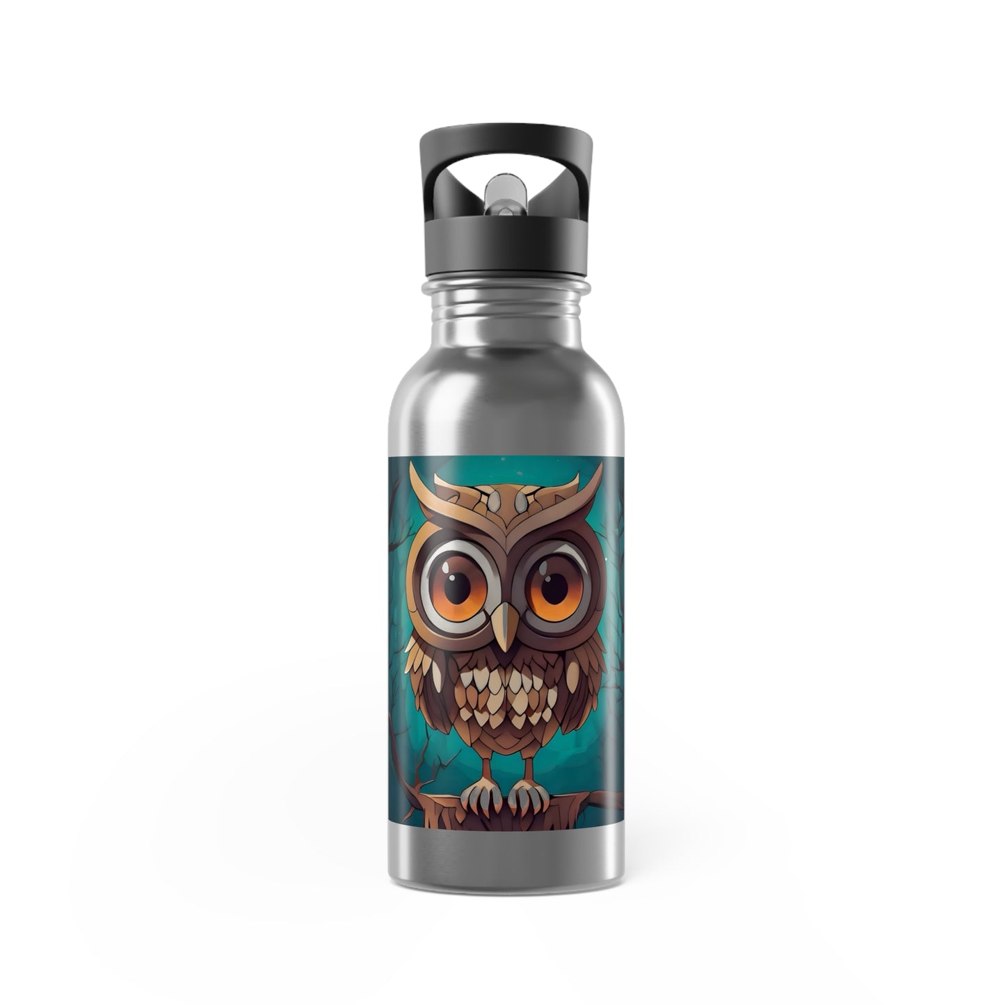 Artzy Owl Stainless Steel Water Bottle With Straw, 20oz