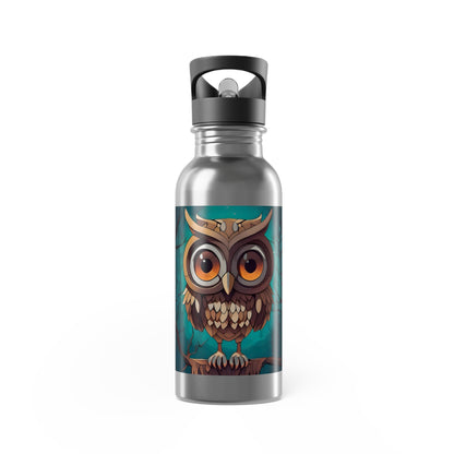 Artzy Owl Stainless Steel Water Bottle With Straw, 20oz