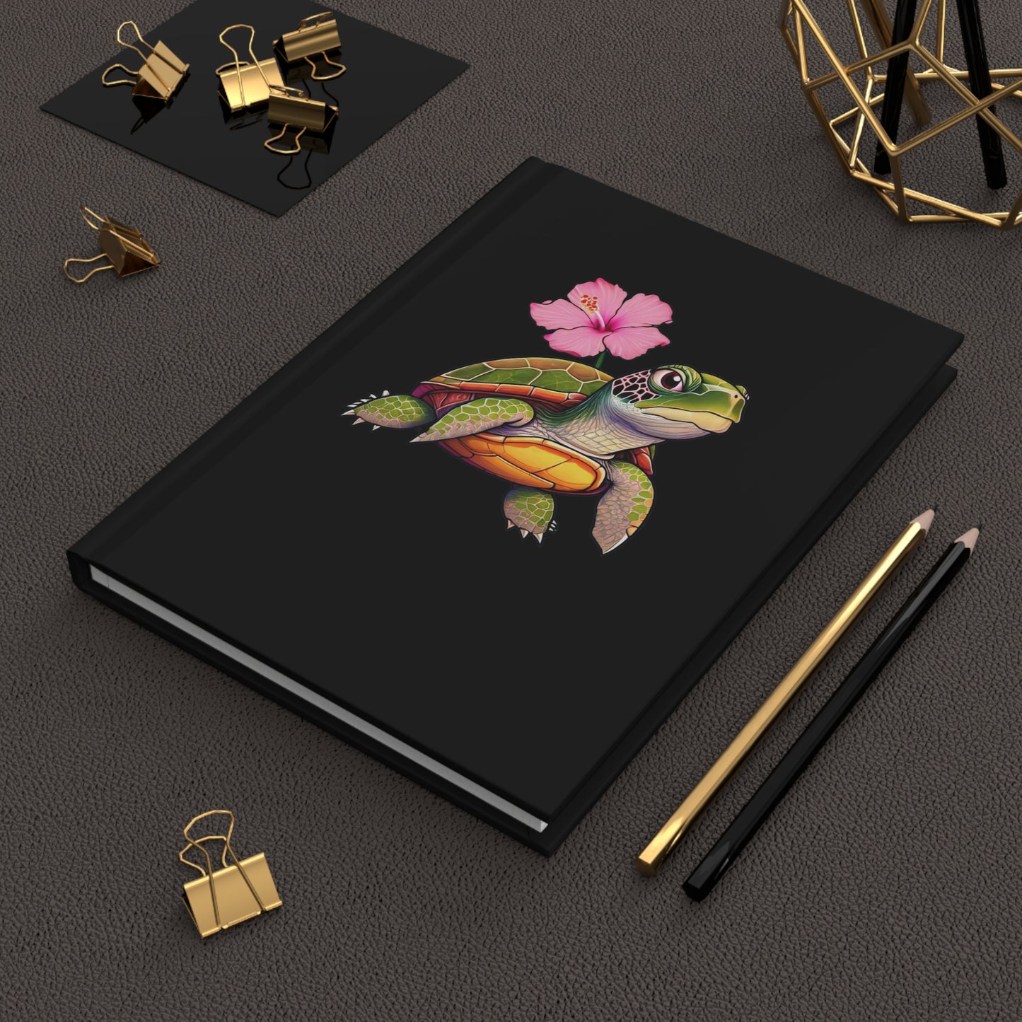 Turtle Rose Hardcover Journal Matte Black