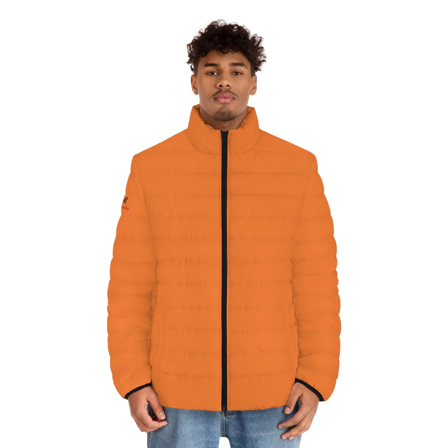 Men's Dark Orange Puffer Jacket (AOP)