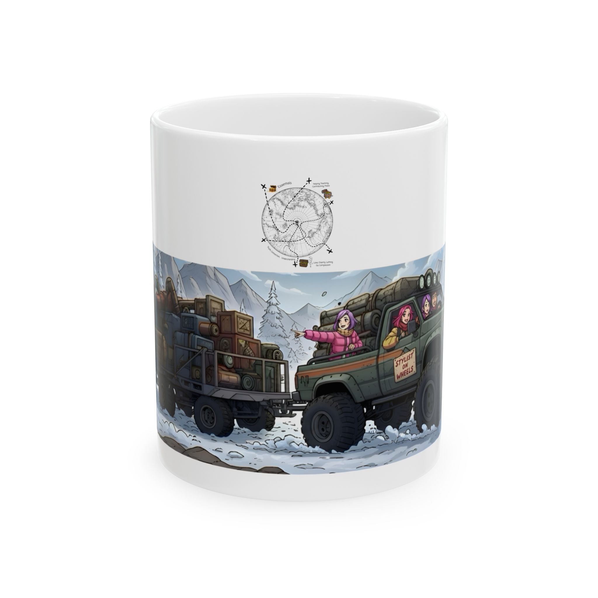 Adventure 4x4 Trucks #5, Stylist On Wheels White Ceramic Mug — Find Your Path To The Essentials Cup (11oz & 15oz)