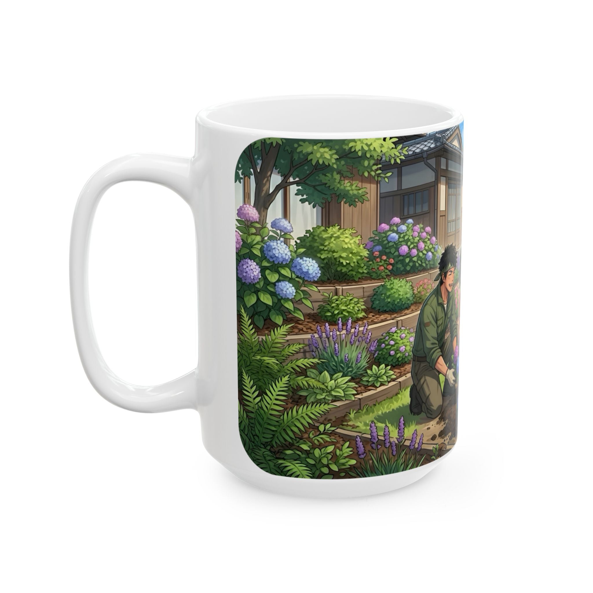 Garden Family Love White Ceramic Mug — Cozy Countryside Landscaping Tea Cup (11oz & 15oz)