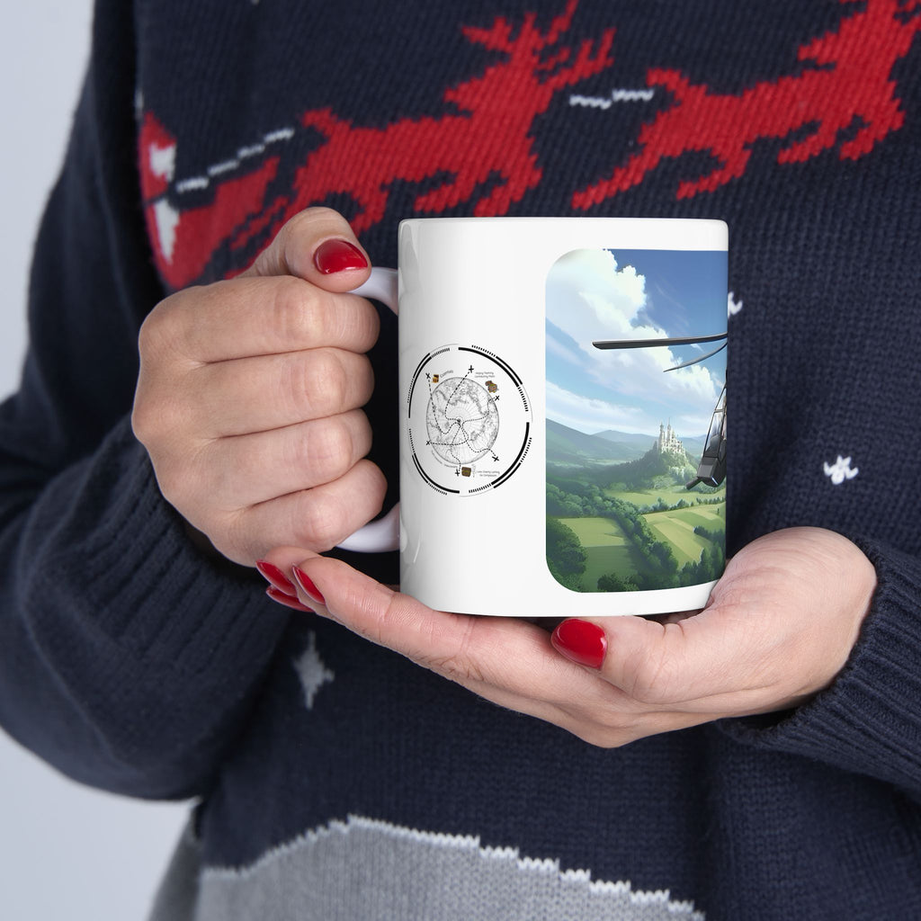 Touring Stealth Heli Scenic Blast Over Lofty Countryside White Ceramic Mug – Friends, Family & Imaginative Adventures, Celebrating Companionship, Creativity & Life’s Little Wonders Cup (11oz/15oz)