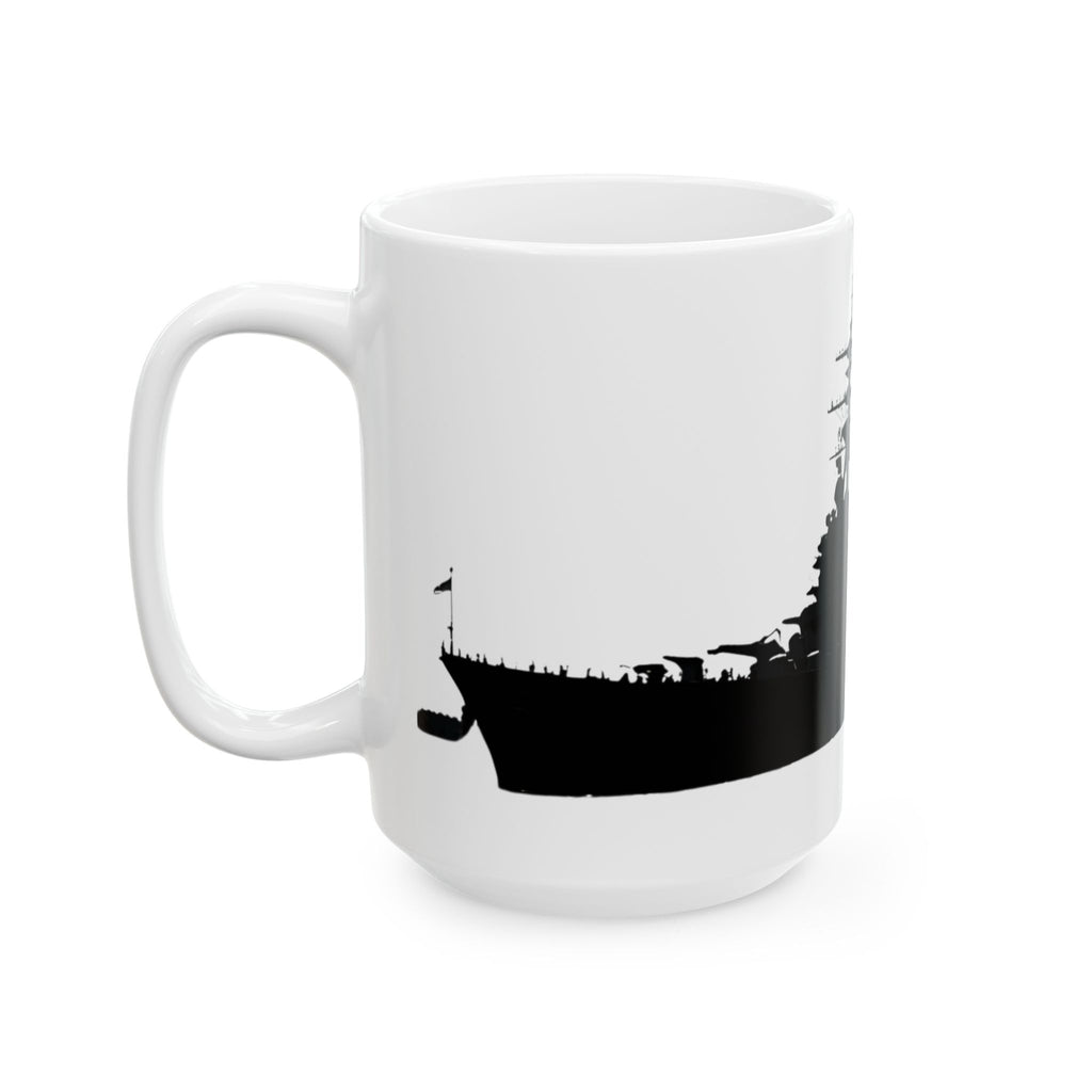 Military Steel Wraparound White Ceramic Mug - Navy Battleship Silhouette Cup (11oz & 15oz)