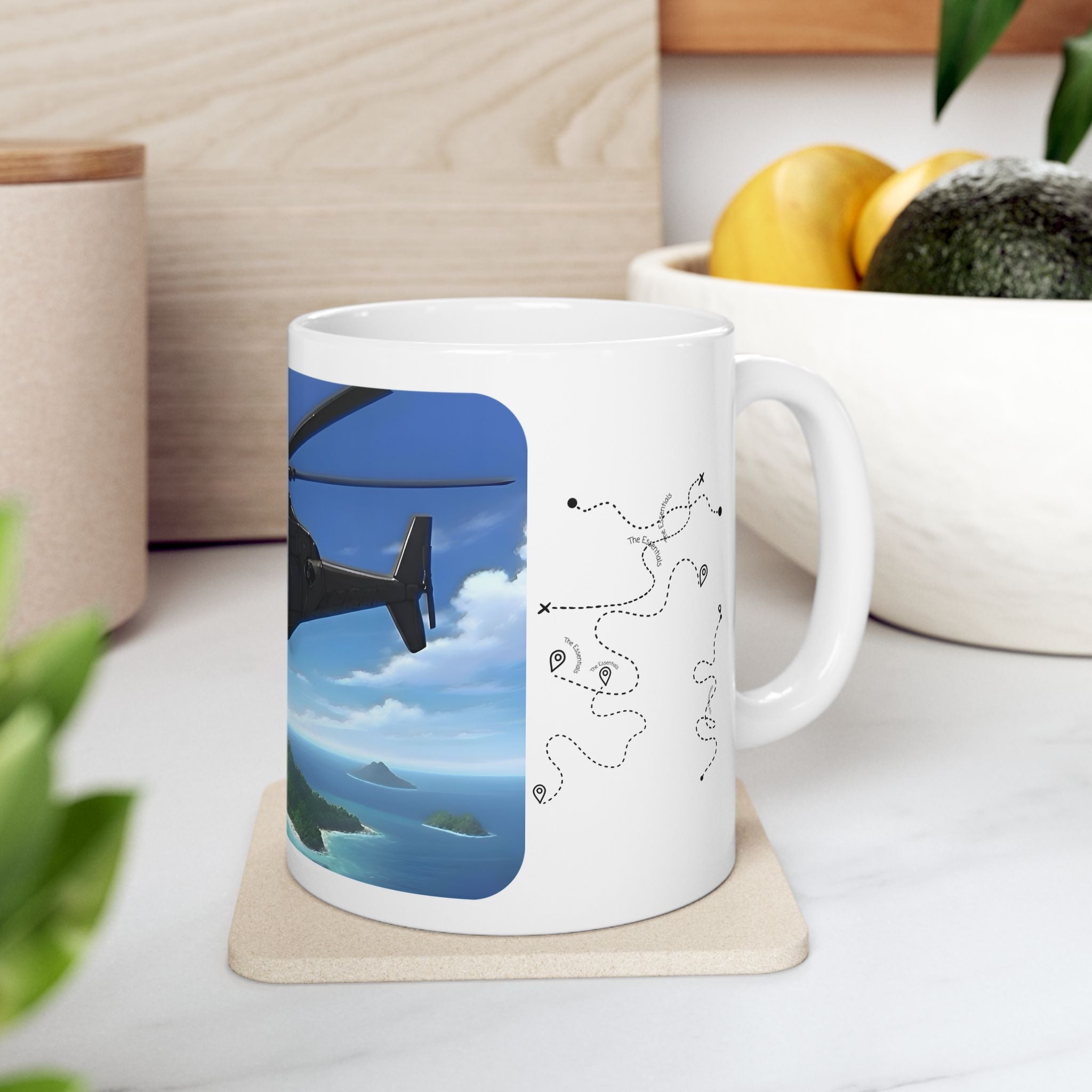 Anime Helicopter Adventure #1 Beach & The Tropical Island White Ceramic Mug – Celebrating Companionship, Creativity & Life’s Little Wonders Cup (11oz/15oz)