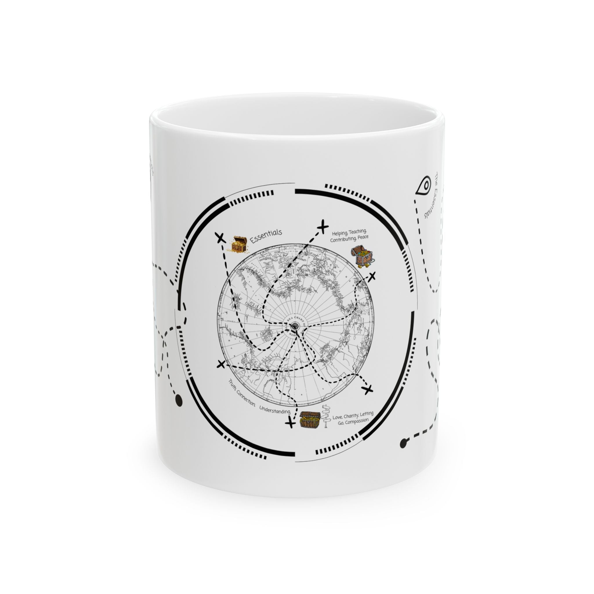 The Essentials Adventure Map #3 White Ceramic Mug — Nautical Compass Life & Treasure Trail Cup (11oz/15oz)