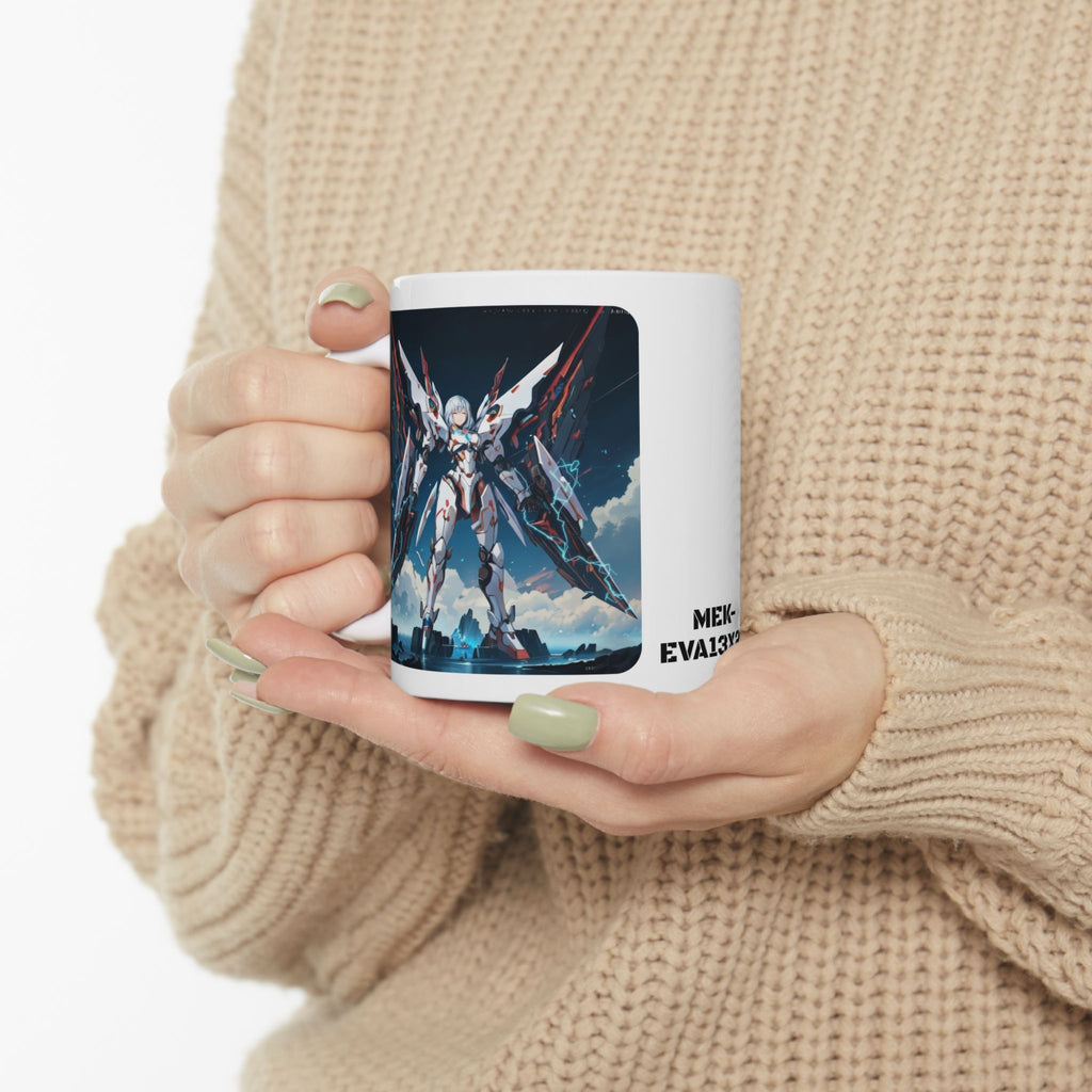 Sentience Rising MEK-EVA13X26 Prototype White Ceramic Mug | Sci-Fi NeoSentinel Uprising