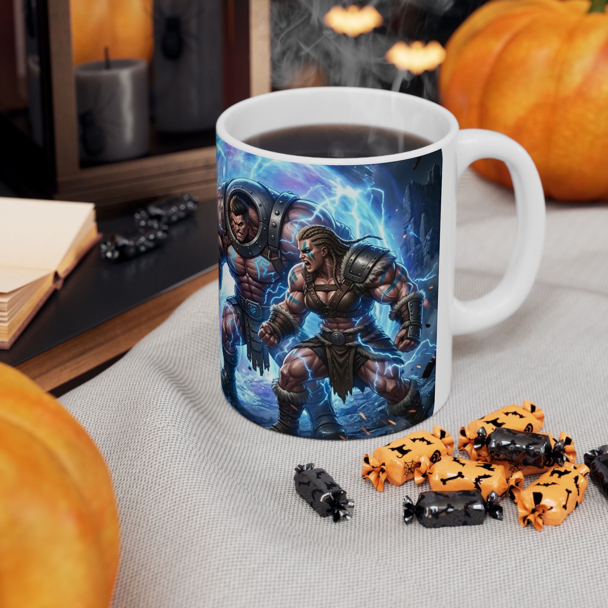 Dragon Battle #3 White Ceramic Mug — Epic Fantasy Gaming Adventure Scene (11oz, 15oz)