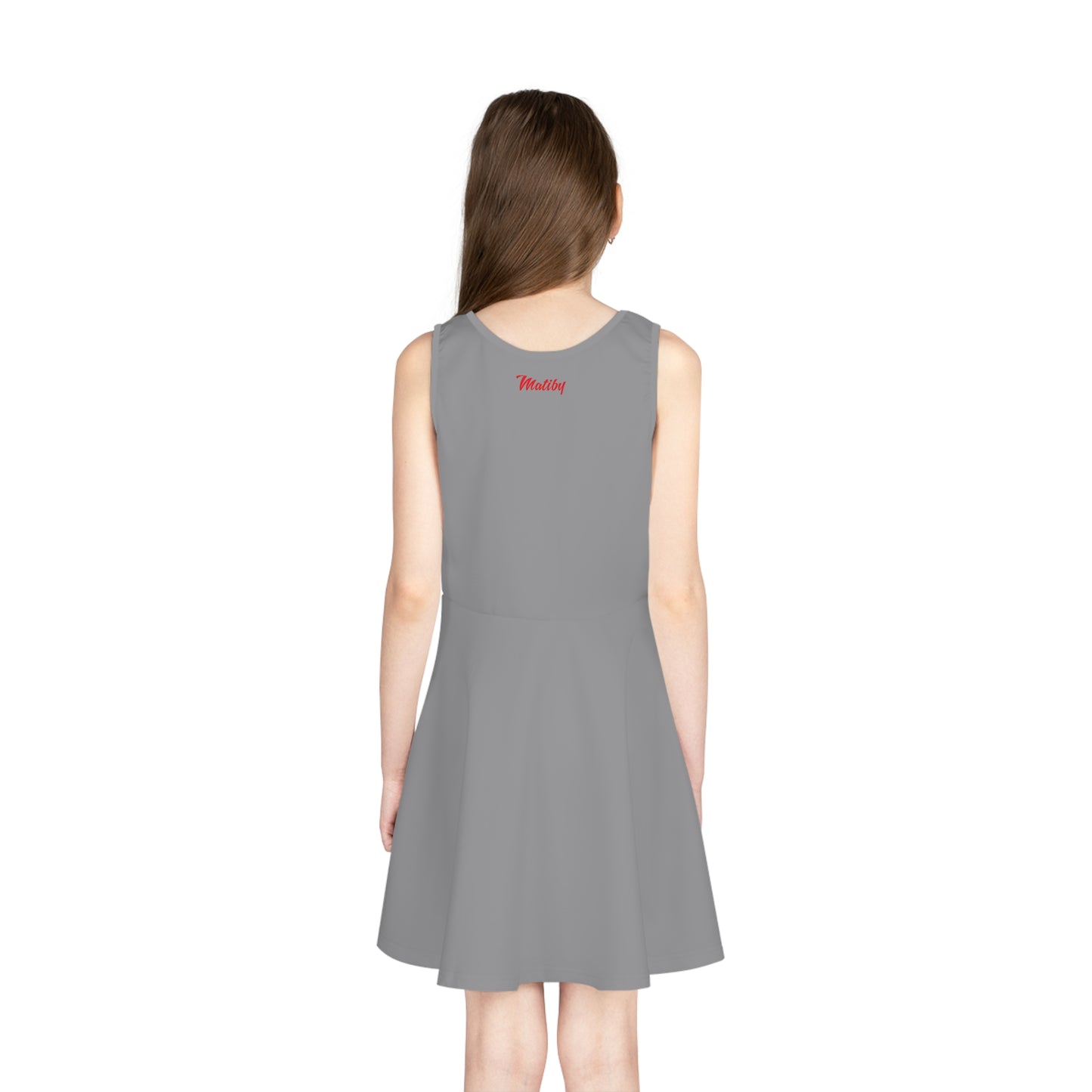 Girls' Grey Sleeveless Sundress (AOP)